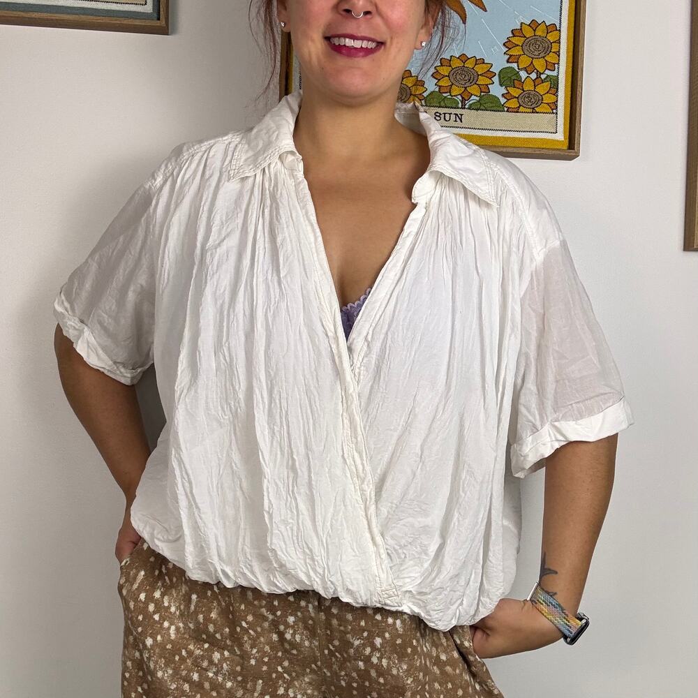 Free People We the Free white cotton faux wrap bubble top size XL